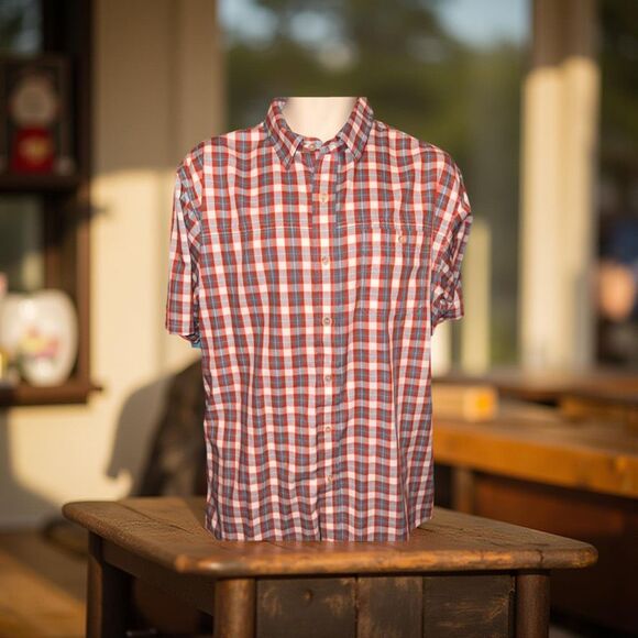NWOT Pendleton Short Sleeve Orange/Gray Plaid Button Up Shirt Size Large #6 - Picture 1 of 6
